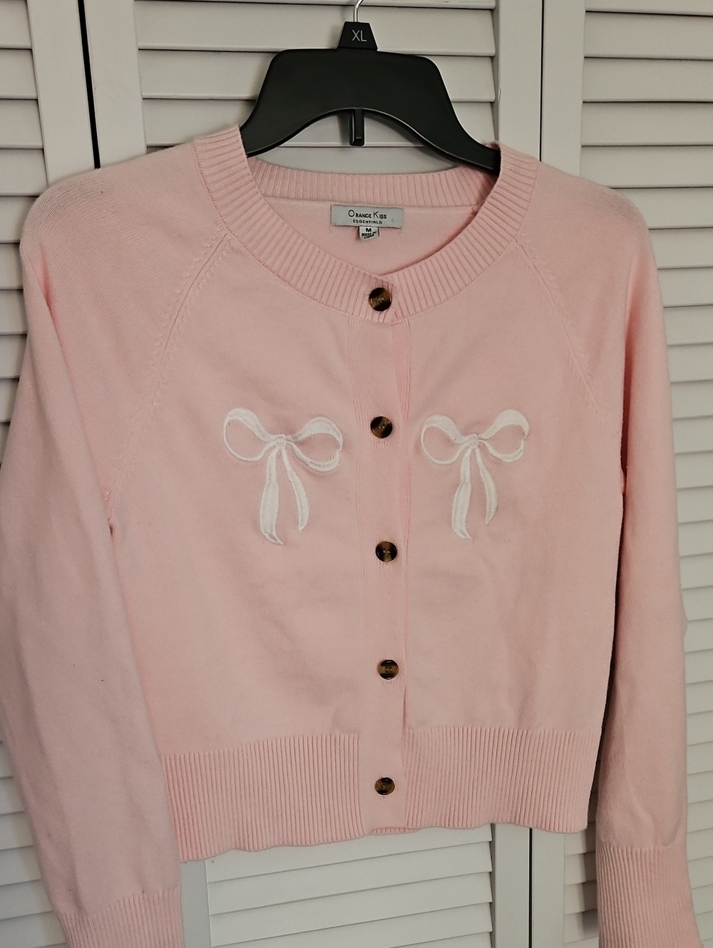 Orange Kiss Essentials Pink Long Sleeve Cardigan Sweater with White Bows Sz M